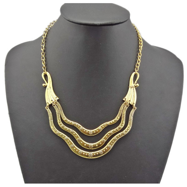 N-1765 Unique Vintage Style Gold Metal Flower Curved Chunky Bib Collar Necklace
