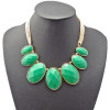 N-0792 Multi Strands Chains Facets Resin Geometry Drop Pendants Golden Bib Necklace