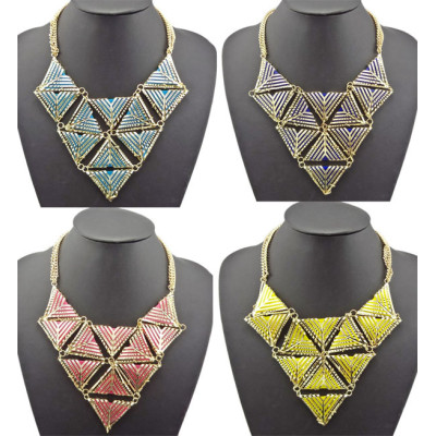 N-4595 Vintage Style Geometry triangle Celebrity Inspired Urban Diva Statement Bib Necklace