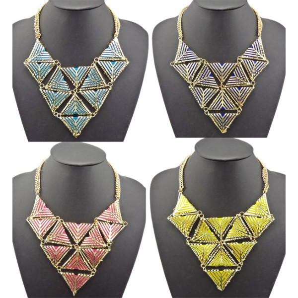 N-4595 Vintage Style Geometry triangle Celebrity Inspired Urban Diva Statement Bib Necklace