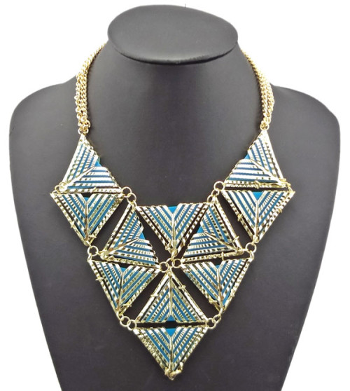 N-4595 Vintage Style Geometry triangle Celebrity Inspired Urban Diva Statement Bib Necklace