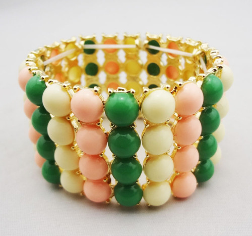 B-0009 korean style Multi color gold plated metal resin beads stretch bangel bracelet
