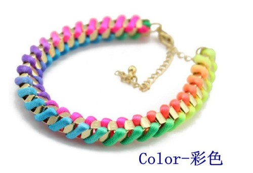 B-0001 New Coming Fashion Lovely Golden Metal Silk Rope Handmade Bracelet