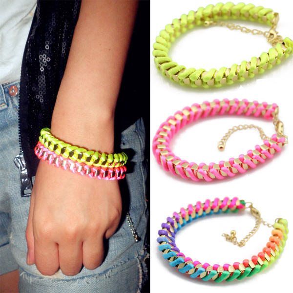 B-0001 New Coming Fashion Lovely Golden Metal Silk Rope Handmade Bracelet