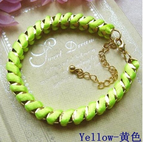 B-0001 New Coming Fashion Lovely Golden Metal Silk Rope Handmade Bracelet