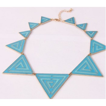 N-4529 New  Punk Fashion Charms Golden Metal Blue Enamel Triangle Chain Necklace
