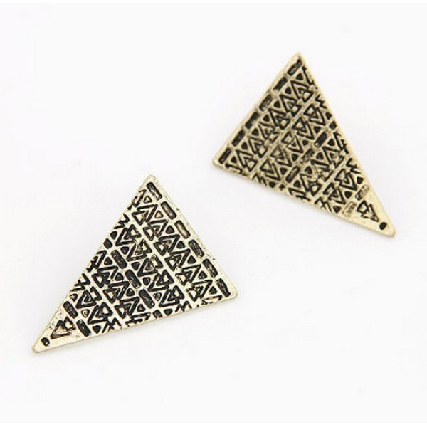 E-2022 New Arrival Vintage Style Bronze/Silver Triangle Shield Ear Stud Earring