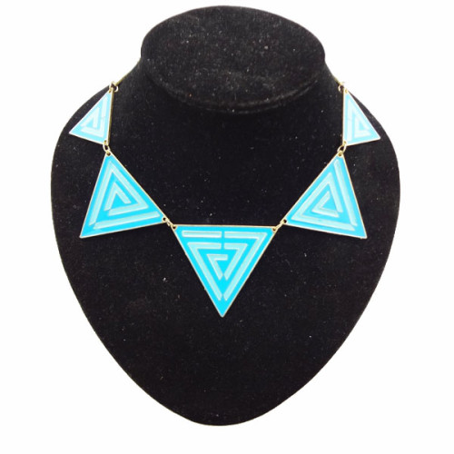 N-4529 New  Punk Fashion Charms Golden Metal Blue Enamel Triangle Chain Necklace