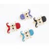 R-0128 New Fashion Gold Tone Metal Enamel Hat Mustache Open Double Fingers Ring