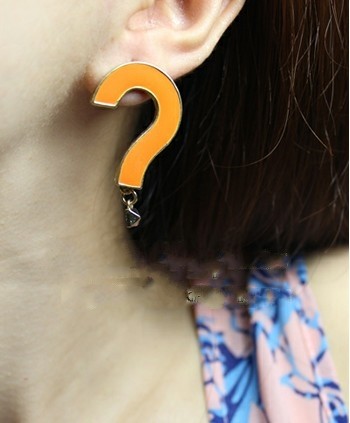 E-2052 New Fashion Gold Plated Metal Enamel Question Mark Exclamatory Mark  Ear Stud Earring