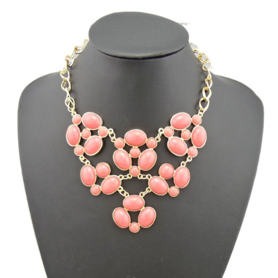 N-0776 New  Resin GemStone Charms Golden Flower Choker Bib Necklace