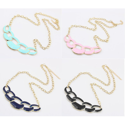 N-4588 Ladies Costume Jewelry 4 Colors Choose Enamel Hoop Golden Choker Bib Necklace