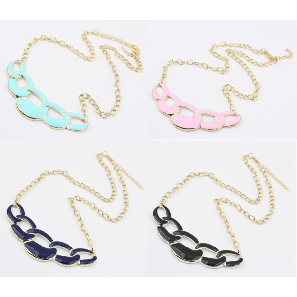 N-4588 Ladies Costume Jewelry 4 Colors Choose Enamel Hoop Golden Choker Bib Necklace