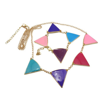 gold plated glazed triangle geometrical bracelet necklace set  N-4546  B-0025