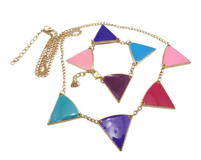gold plated glazed triangle geometrical bracelet necklace set  N-4546  B-0025