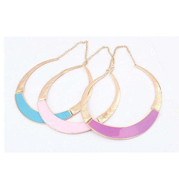 N-4568 New Enamel Metal Gold Choker Bib Collar Necklace