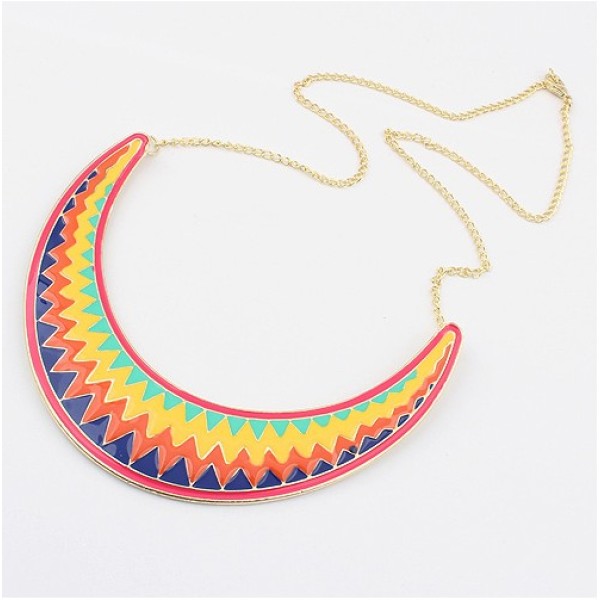 N-4503 Laides New Rainbow Bunting Enamel Golded Metal Bib Curve Collar Necklace