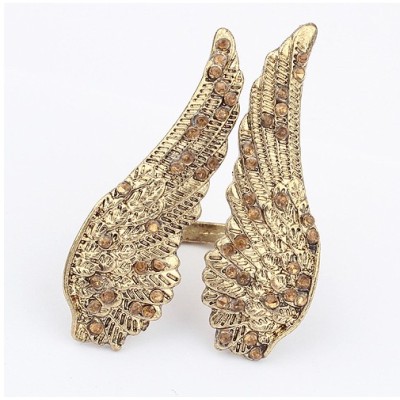 R-1029 yellow Rhinestone Double Fly Wings Opened Ring #5 Size