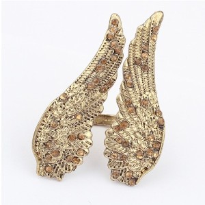 R-1029 yellow Rhinestone Double Fly Wings Opened Ring #5 Size