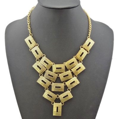 N-1796 New Arrival European Style Vintage Gold  Oblong Hollow Out  Pendant Choker Necklace