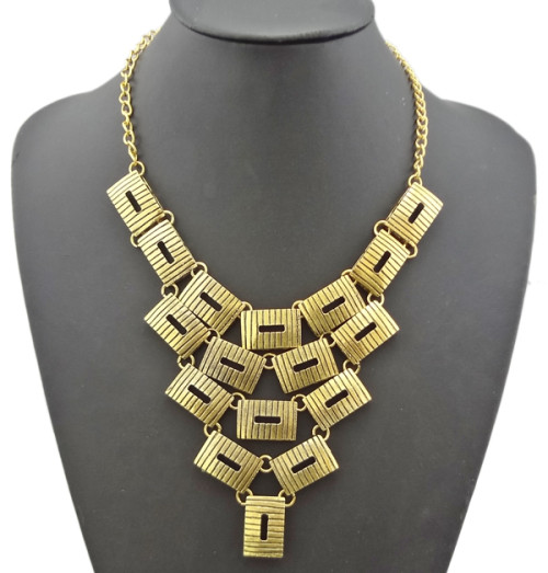 N-1796 New Arrival European Style Vintage Gold  Oblong Hollow Out  Pendant Choker Necklace