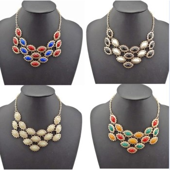 N-0574 New Charming Fashion Cute Drop Flower Resin Gem Choker Bib Necklace