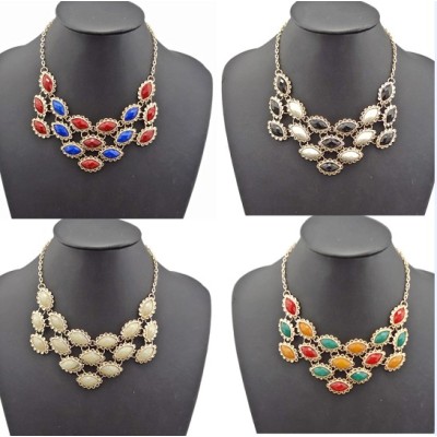 N-0574 New Charming Fashion Cute Drop Flower Resin Gem Choker Bib Necklace