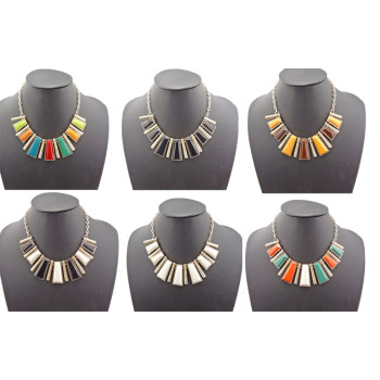 N-0757 New Fashion Resin Gem Geometric Trapezoid Golden Metal Strip Choker Bib Necklace