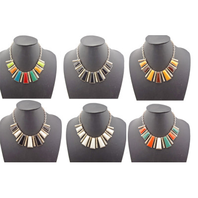 N-0757 New Fashion Resin Gem Geometric Trapezoid Golden Metal Strip Choker Bib Necklace
