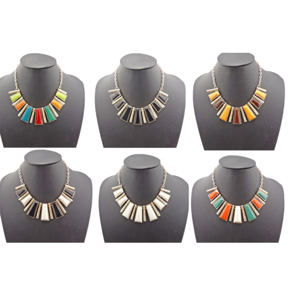 N-0757 New Fashion Resin Gem Geometric Trapezoid Golden Metal Strip Choker Bib Necklace