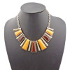 N-0757 New Fashion Resin Gem Geometric Trapezoid Golden Metal Strip Choker Bib Necklace