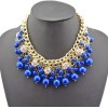 N-1535 New Fashion Charming Faux Pearl Beads Rhinestone Ball Multilayer Chain Golden Metal Choker Necklace