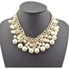N-1535 New Fashion Charming Faux Pearl Beads Rhinestone Ball Multilayer Chain Golden Metal Choker Necklace