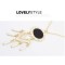 N-2781 New Faux Leather Round Geometrical Pendant Gold Tone Long Chain Necklace earring set S-0017