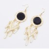 N-2781 New Faux Leather Round Geometrical Pendant Gold Tone Long Chain Necklace earring set S-0017