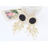 N-2781 New Faux Leather Round Geometrical Pendant Gold Tone Long Chain Necklace earring set S-0017