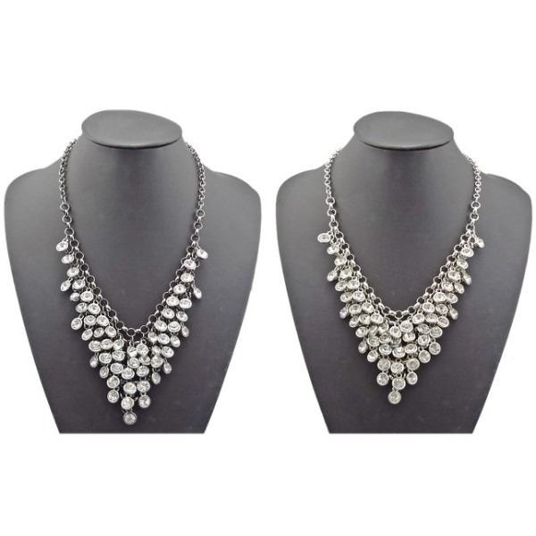 N-1270 New Fashion gold/gun black/silver metal clear crystal tassels choker handmade necklace tassels choker handmade necklace N-1270