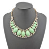 N-0566 New European style golden rhinestone geometry oval gem crescent bib necklace