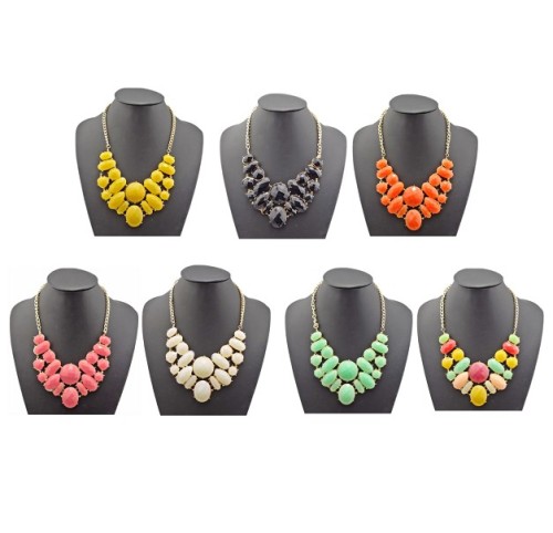 N-0055 New European style golden candy faux gem 7colors statement choker necklace