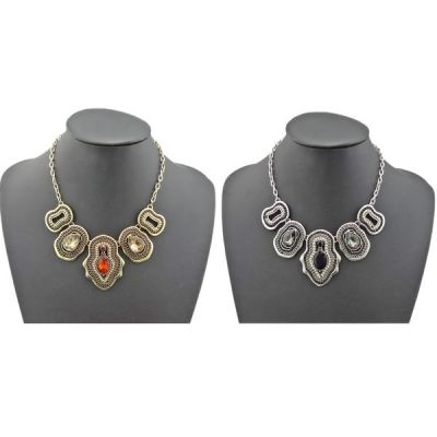 N-1761 New vintage style bronze silver metal beads drip crystal symmetrical necklace