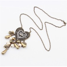 S-0027 New vintage style Bronze Beads Drip Heart Rhinestone Flower Pendant Necklace Earring Set