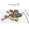 S-0027 New vintage style Bronze Beads Drip Heart Rhinestone Flower Pendant Necklace Earring Set