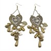 S-0027 New vintage style Bronze Beads Drip Heart Rhinestone Flower Pendant Necklace Earring Set