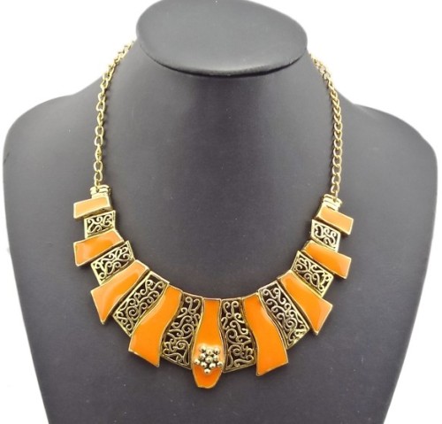 N-4576 New Fashion Vintage Gold Metal Geometric Enamel Hollow Out Choker Necklace