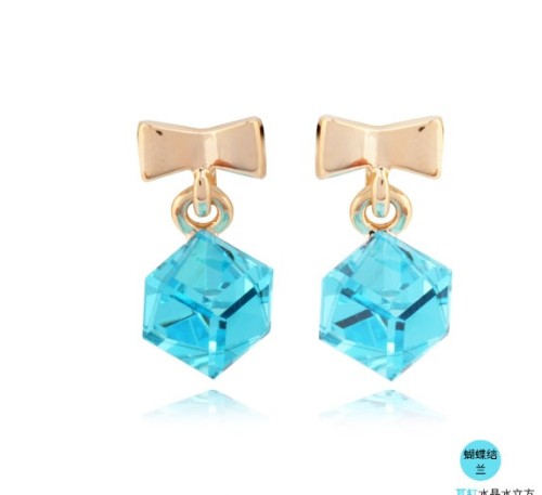 E-1504 New Fashion Charming Cute Bowknot Water Cube Crystal Ear Stud Earring