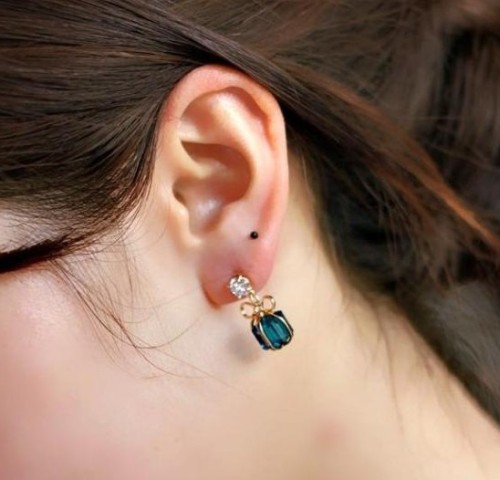 E-0262 New Charming Golden Bowknot Crystal Pendant Ear Stud Earring