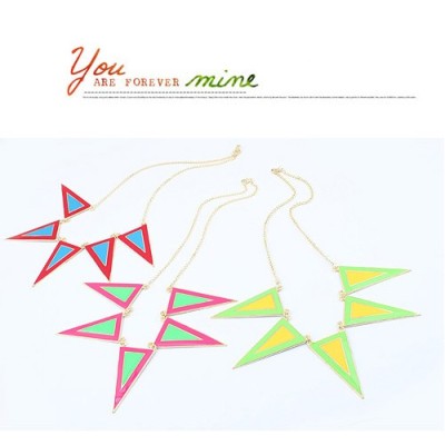 N-4591 New Arrival Fashion Punk Golden Metal 2Color Enamel Triangle Necklace