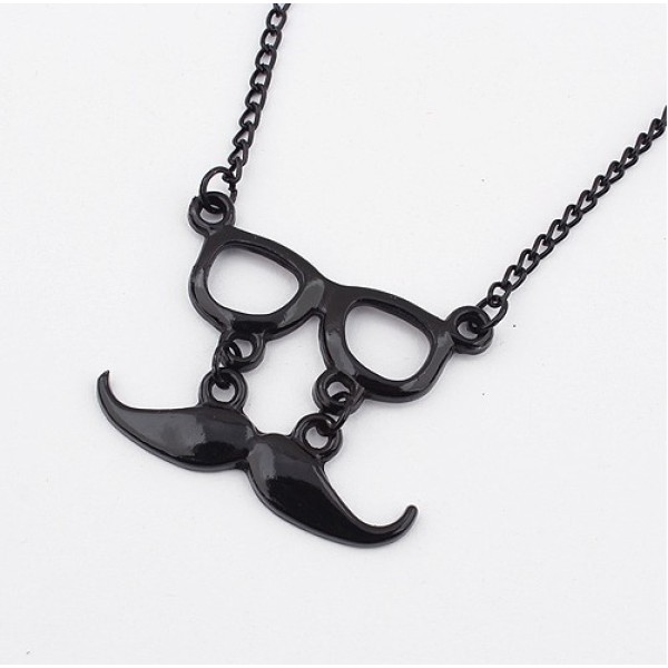 N-2871 New Arrival Fashion Black Enamel Cute Glass Mustache Necklace
