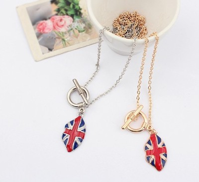 N-0032 New Arrival Fashion Gold/Silver Plated Metal Enamel Flag Long Necklace