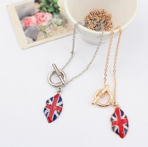 N-0032 New Arrival Fashion Gold/Silver Plated Metal Enamel Flag Long Necklace